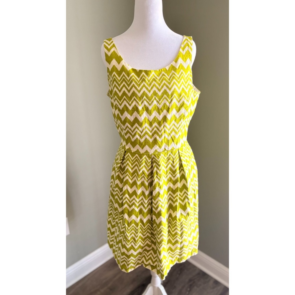 Jessica Howard Womens Green and White Chevron Pocket Fit & Flare Dress Size 14
